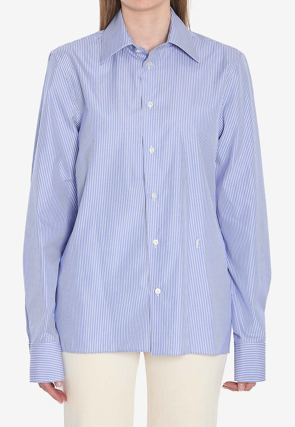 Saint Laurent Cassandre Striped Long-Sleeved Shirt Light Blue 818606-Y4K47-4783