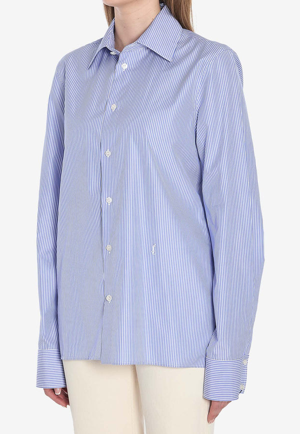 Saint Laurent Cassandre Striped Long-Sleeved Shirt Light Blue 818606-Y4K47-4783