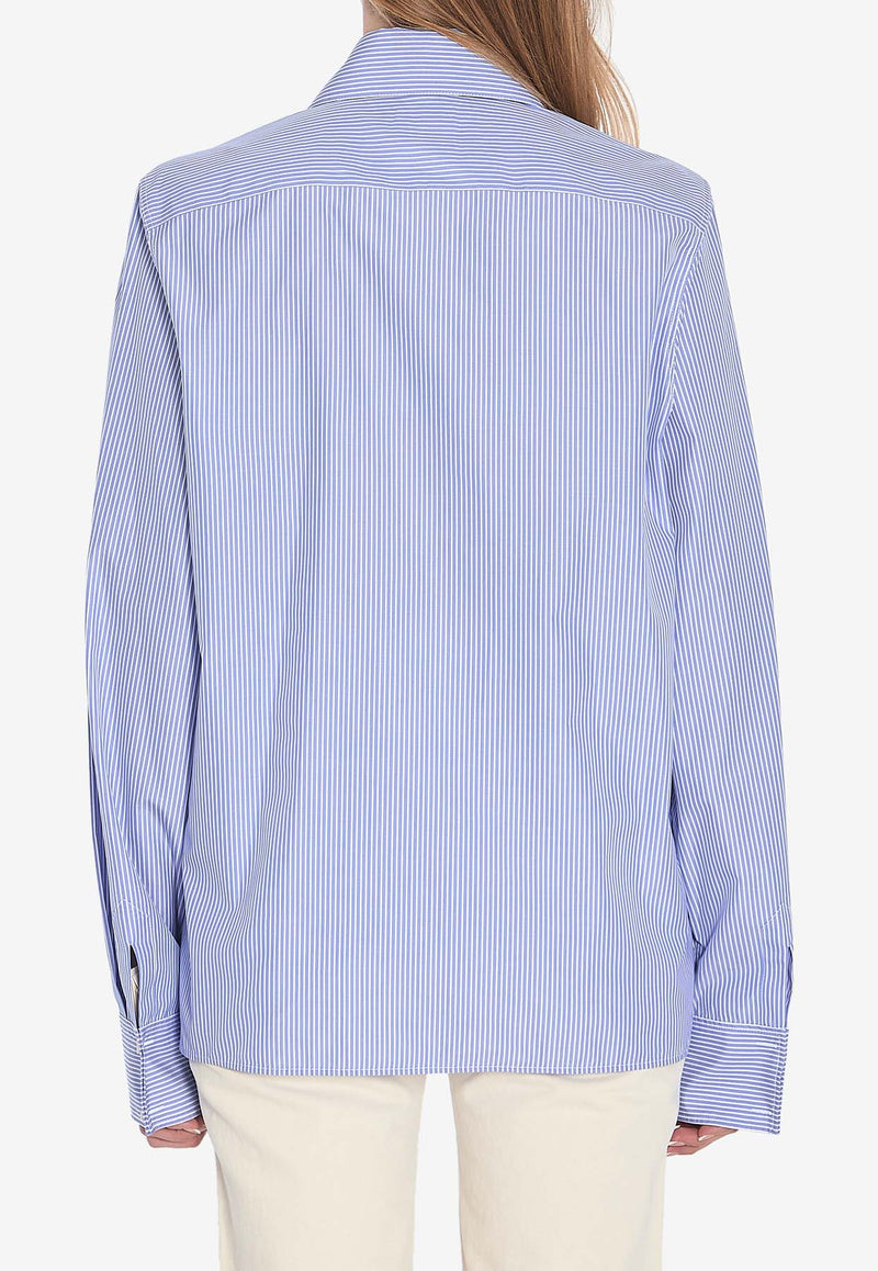 Saint Laurent Cassandre Striped Long-Sleeved Shirt Light Blue 818606-Y4K47-4783