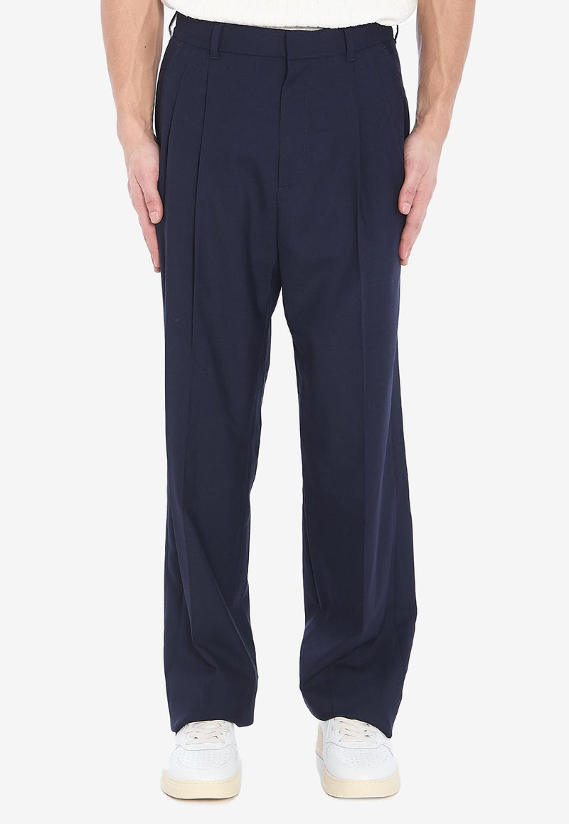Casablanca Straight-Leg Wool Pants Blue MPS25TR25701--NAVY