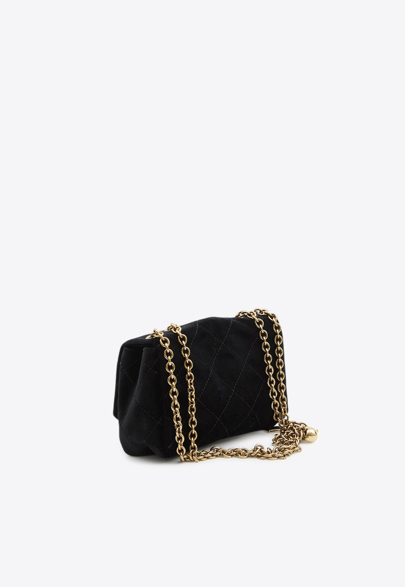 Chloé Small Heritage Quilted Velvet Crossbody Bag Black CH25AS585P90--001