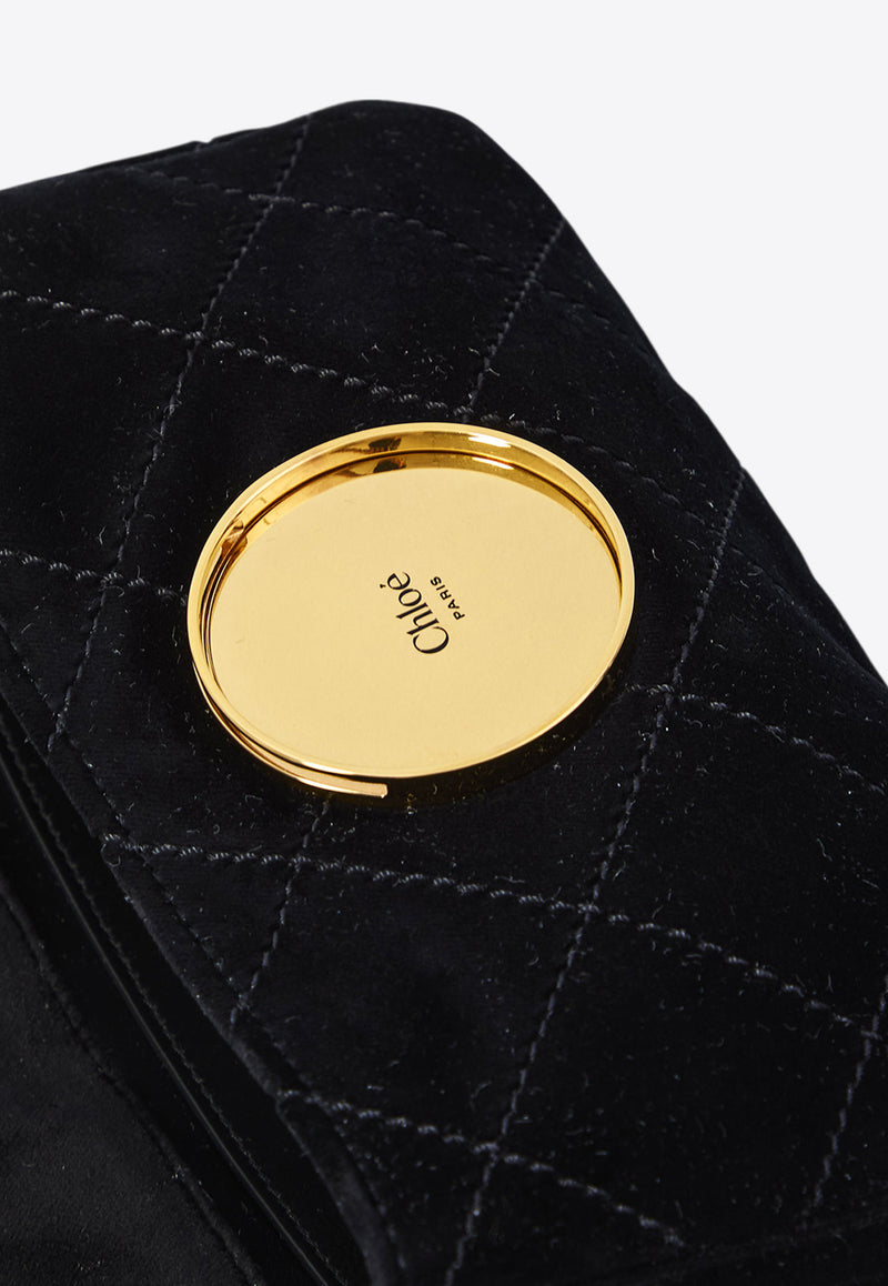 Chloé Small Heritage Quilted Velvet Crossbody Bag Black CH25AS585P90--001