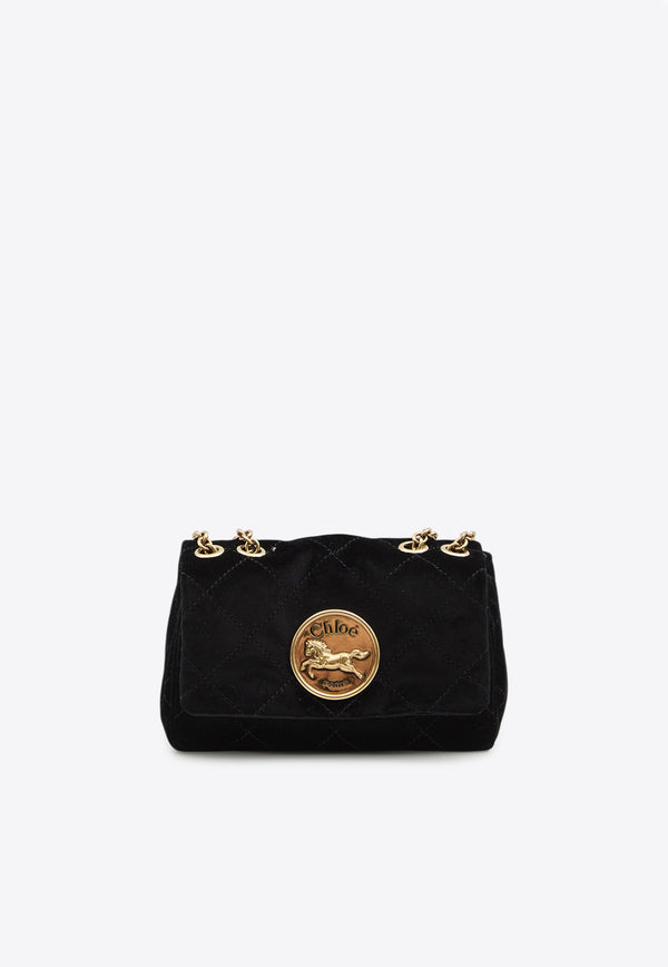 Chloé Small Heritage Quilted Velvet Crossbody Bag Black CH25AS585P90--001