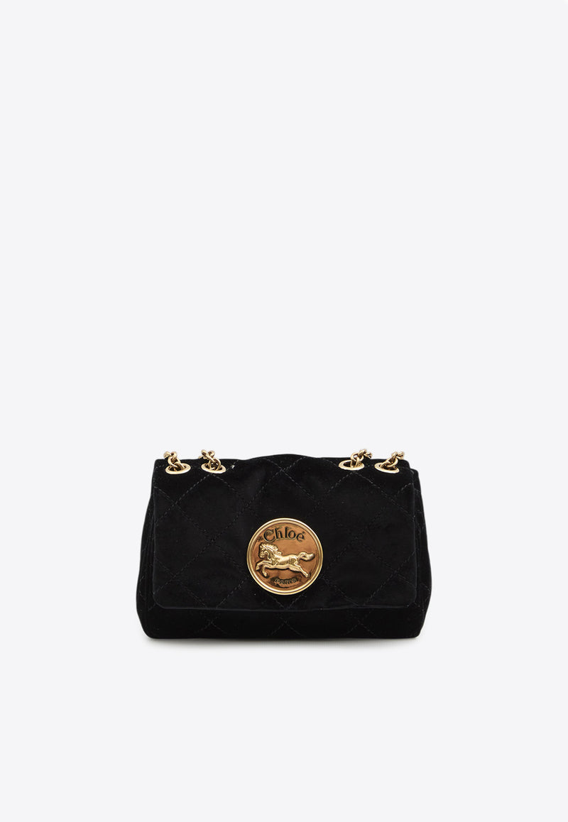 Chloé Small Heritage Quilted Velvet Crossbody Bag Black CH25AS585P90--001