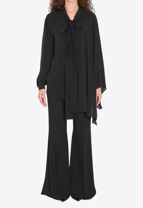 Balenciaga Asymmetric Silk Scarf Blouse Black 839280-TIN13-1000