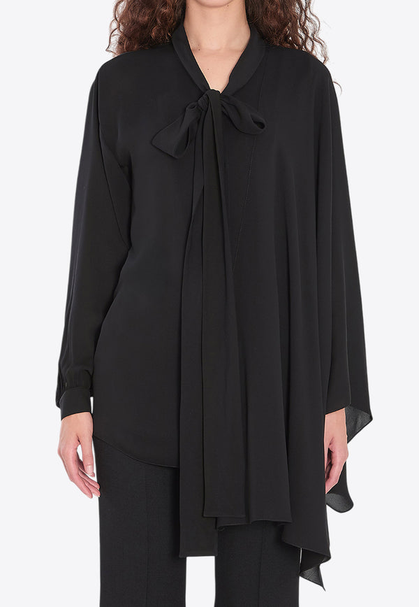 Balenciaga Asymmetric Silk Scarf Blouse Black 839280-TIN13-1000