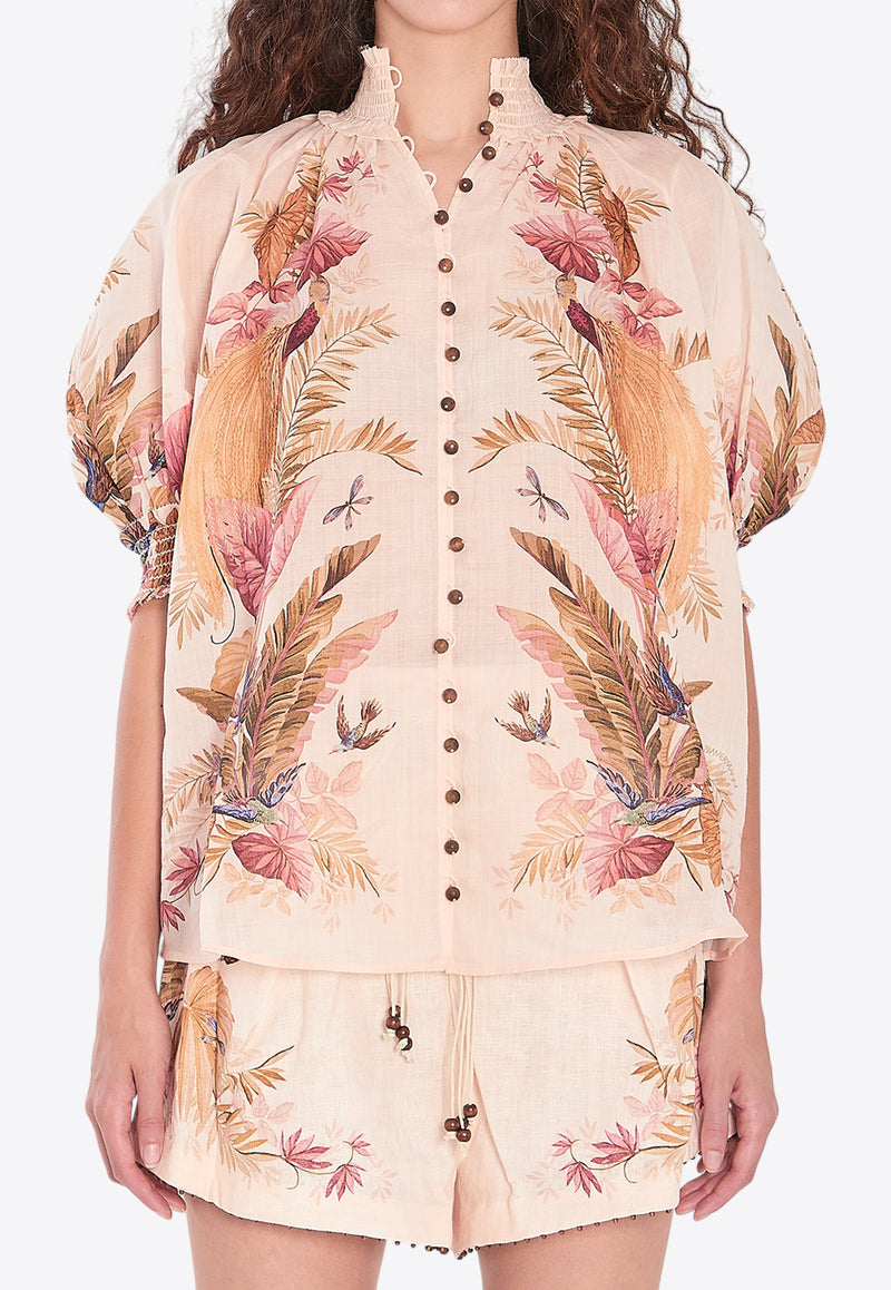Zimmermann Ascension Short-Sleeved Billow Shirt Cream 4556TSS253--CRMPLMFLO