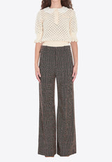 Chloé Lace-Trimmed Open Knit Blouse Cream CH25AMP47590--107