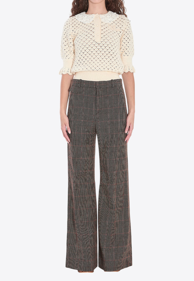 Chloé Lace-Trimmed Open Knit Blouse Cream CH25AMP47590--107