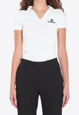 Balenciaga Logo Embroidered V-neck Polo T-shirt White 835501-T5231-9040