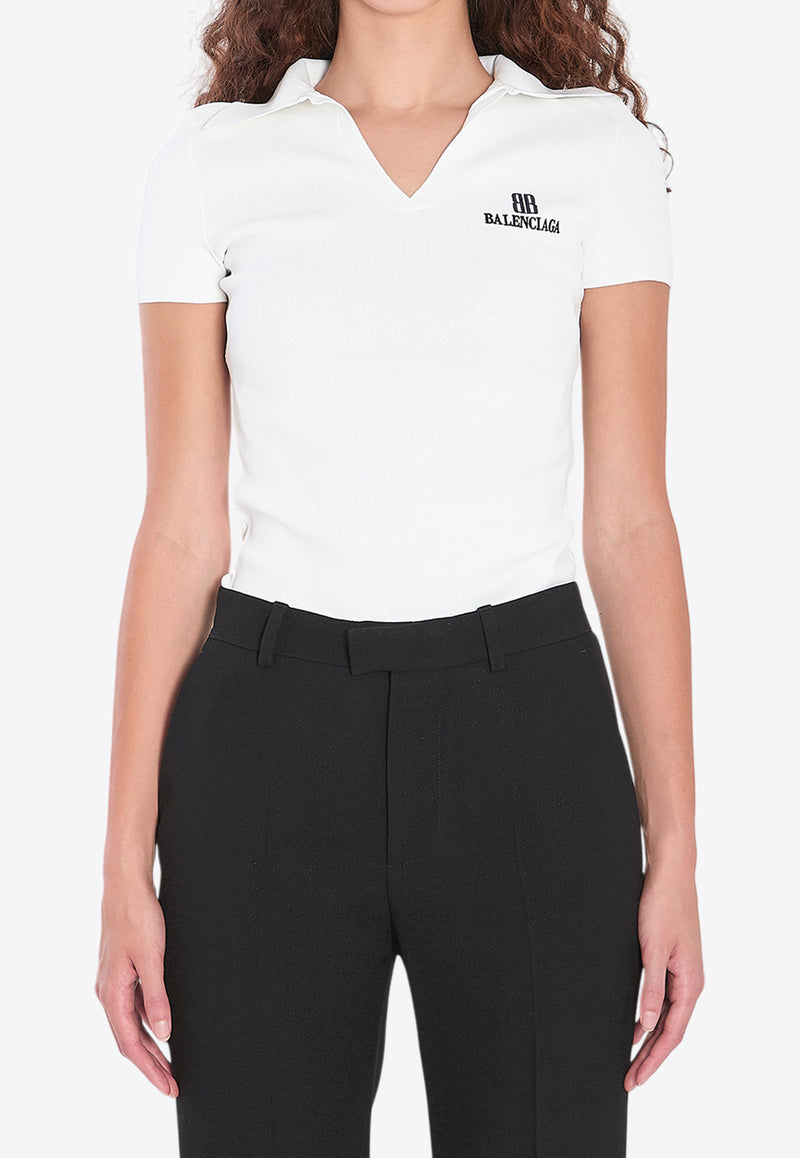 Balenciaga Logo Embroidered V-neck Polo T-shirt White 835501-T5231-9040