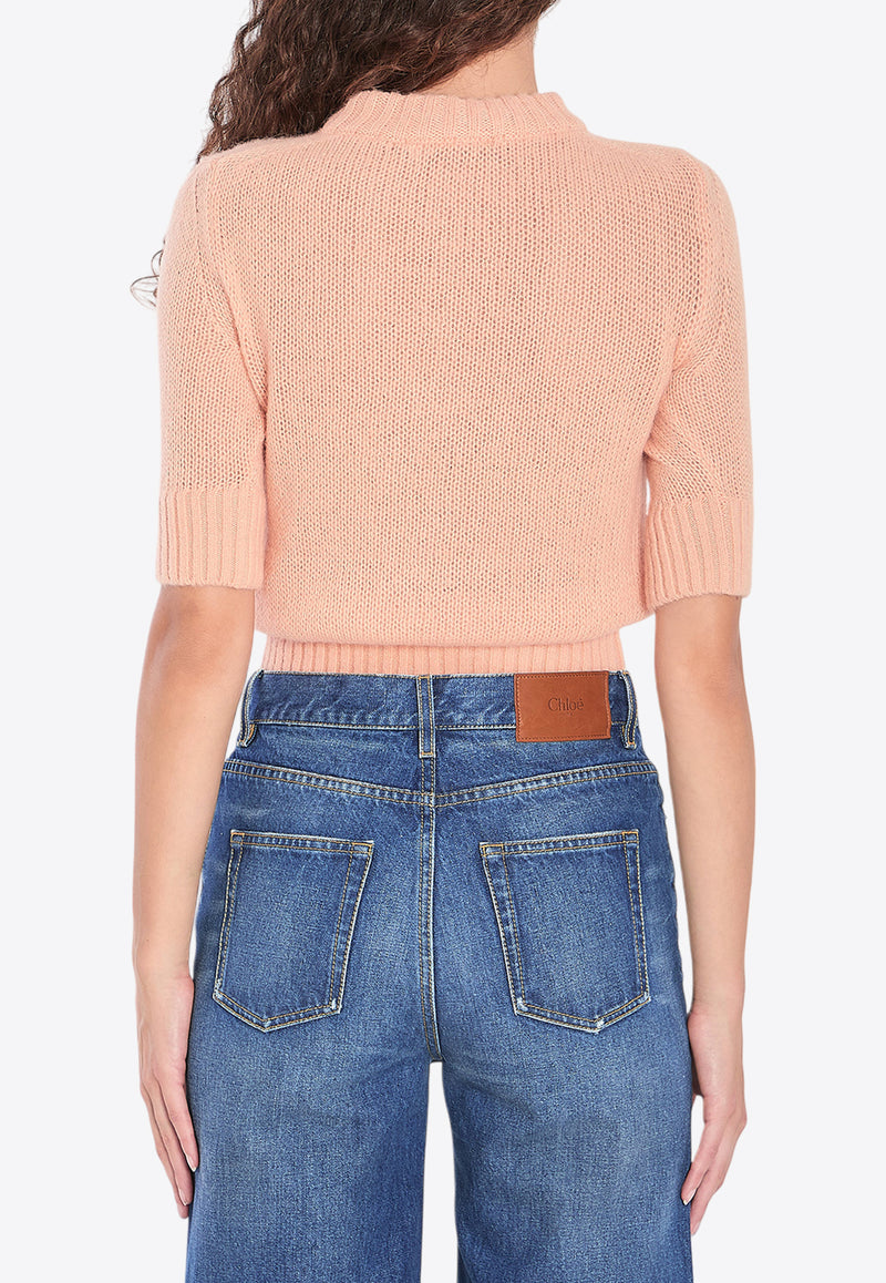Chloé Logo Embroidered Wool-Blend Knit Top Peach CH25UMP26740--81L