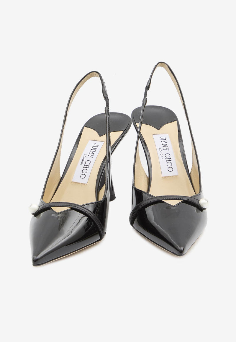 Jimmy Choo Amita 85 Patent Leather Slingback Pumps Black AMITA85-PTZ-BLACK