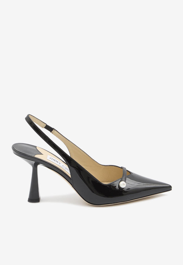 Jimmy Choo Amita 85 Patent Leather Slingback Pumps Black AMITA85-PTZ-BLACK