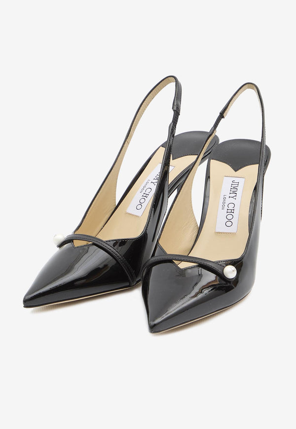 Jimmy Choo Amita 85 Patent Leather Slingback Pumps Black AMITA85-PTZ-BLACK