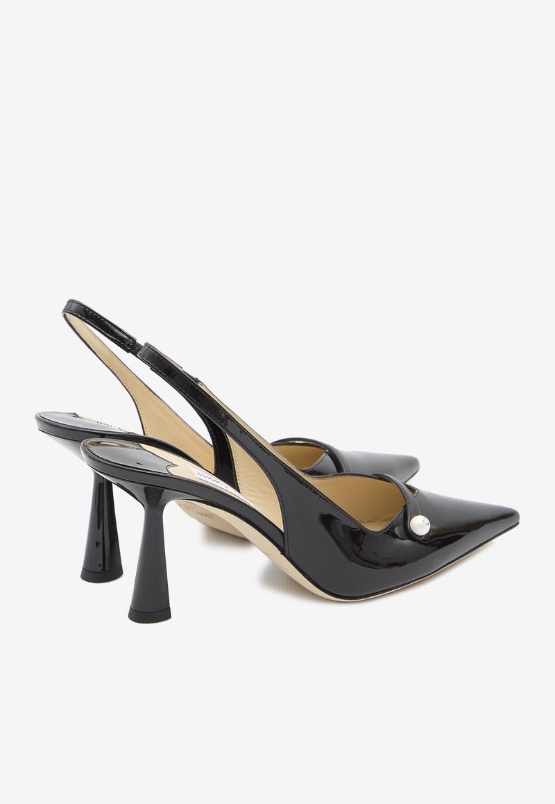Jimmy Choo Amita 85 Patent Leather Slingback Pumps Black AMITA85-PTZ-BLACK