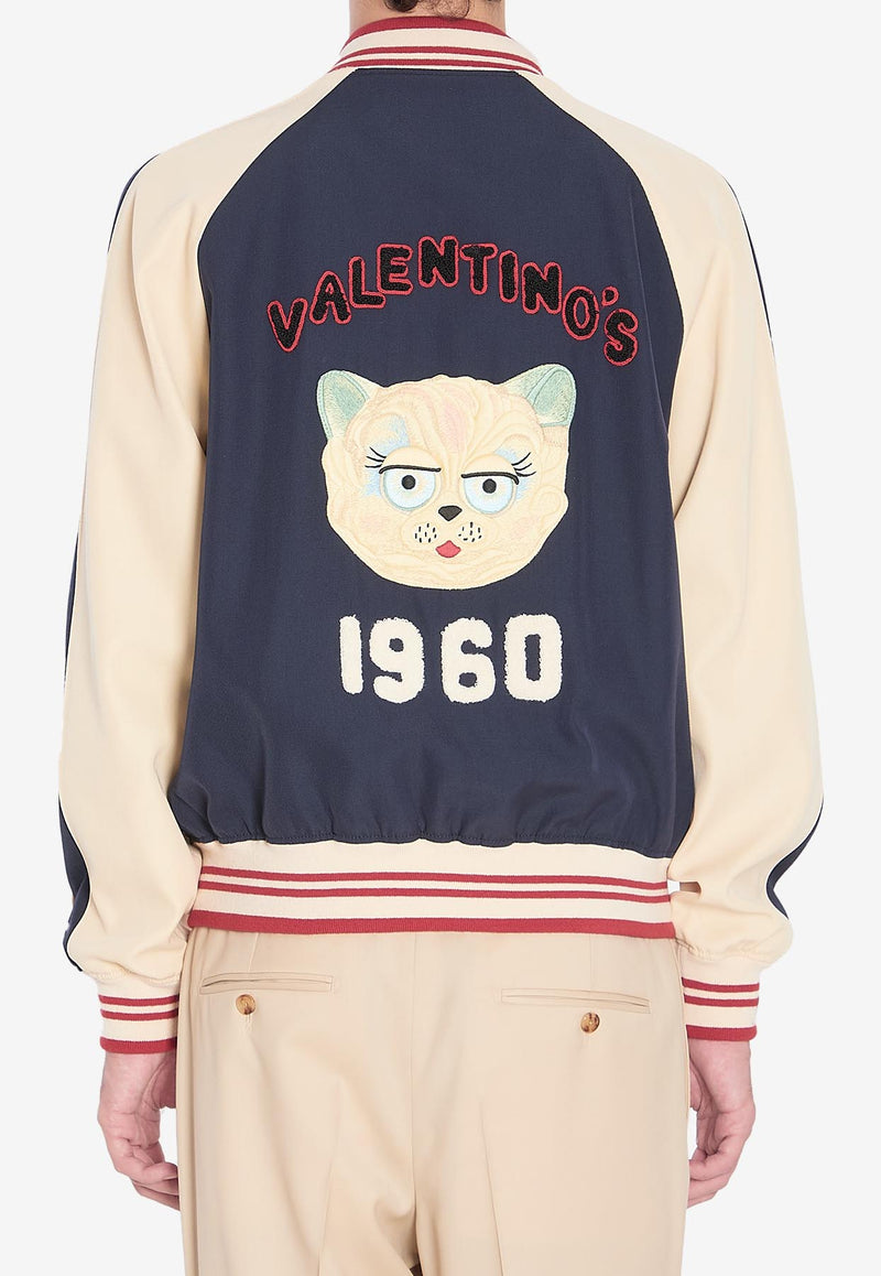 Valentino Le Chat Maison Zip-Up Bomber Jacket Blue 7V3CIP63-AWS-DYB