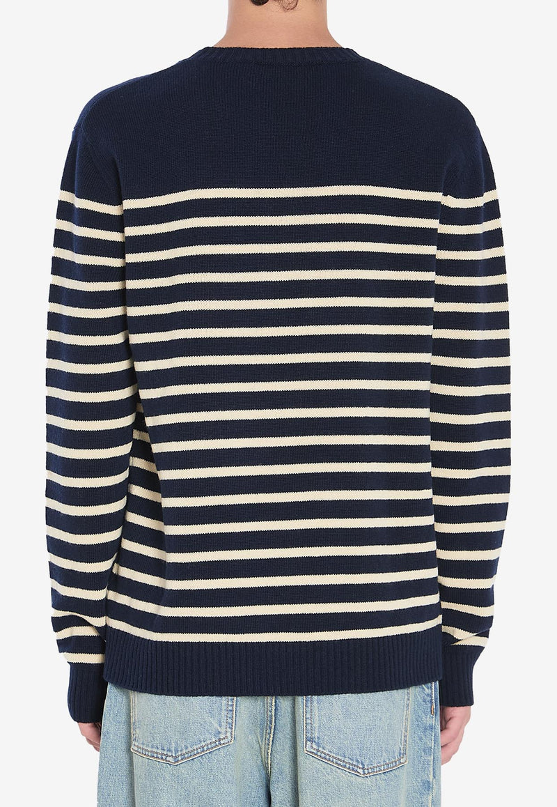 Valentino Chez Logo Stripe Wool Sweater Blue 7V3KC34W-B1W-DYB