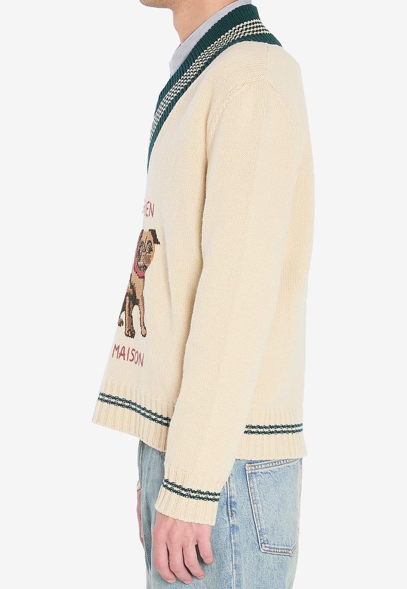 Valentino Le Chien De La Maison V-neck Wool Sweater Butter 7V3KC35E-B2M-581