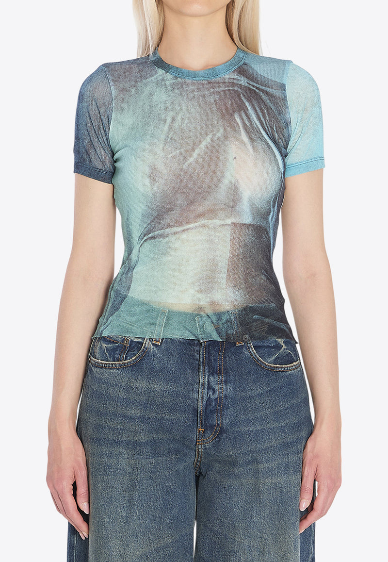 Jean Paul Gaultier Water Print Slim T-shirt Blue W-TO313-M004P-5557