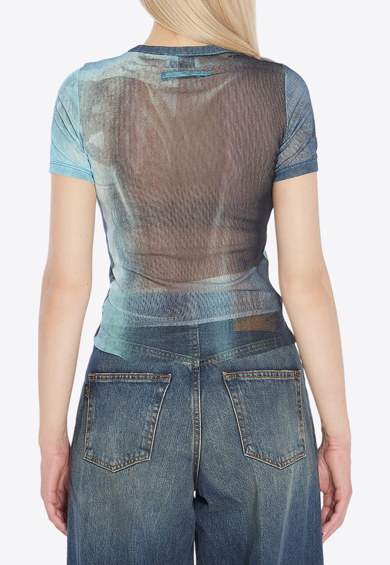 Jean Paul Gaultier Water Print Slim T-shirt Blue W-TO313-M004P-5557