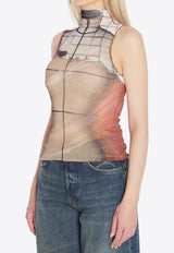 Jean Paul Gaultier Fire Print High-Neck Top Multicolor W-TO307-M003P-150100