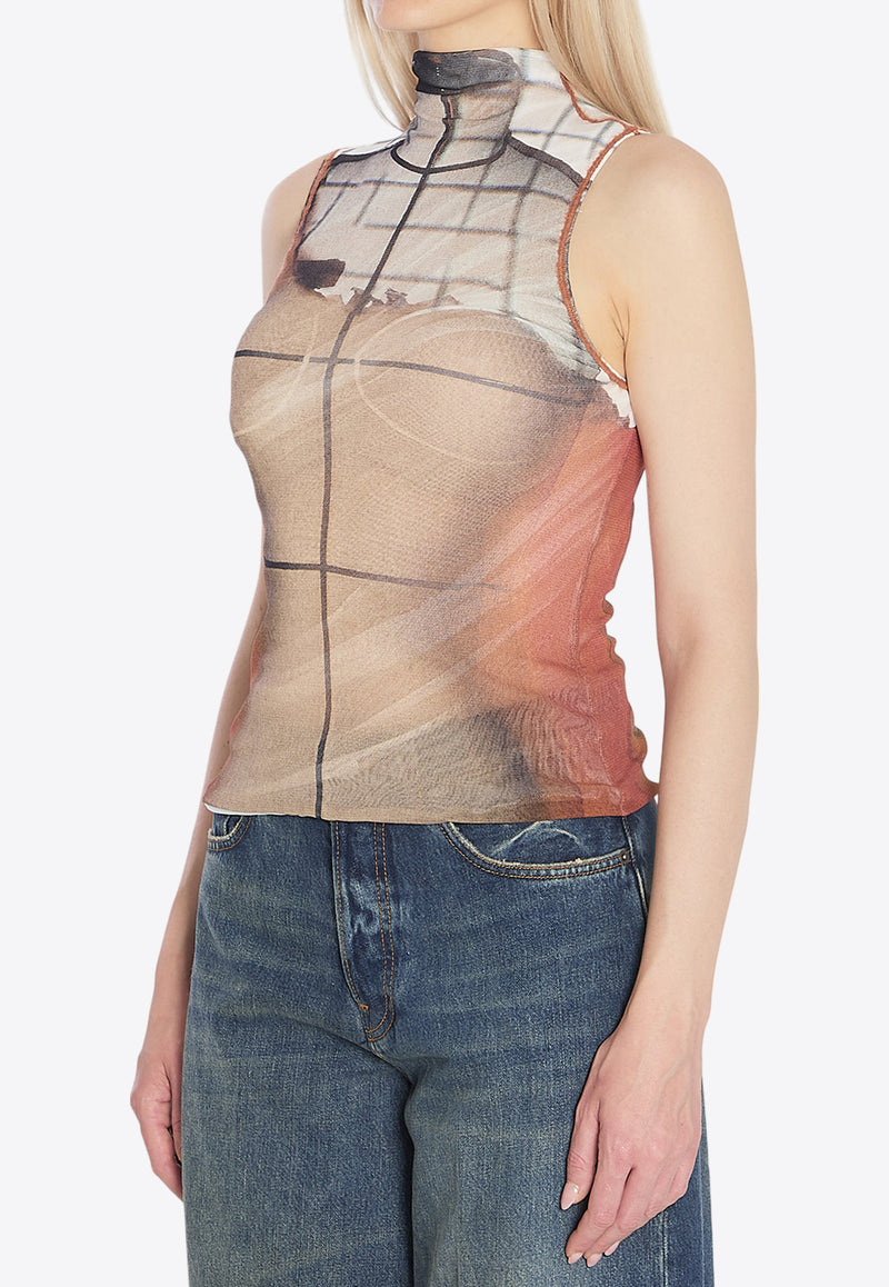 Jean Paul Gaultier Fire Print High-Neck Top Multicolor W-TO307-M003P-150100