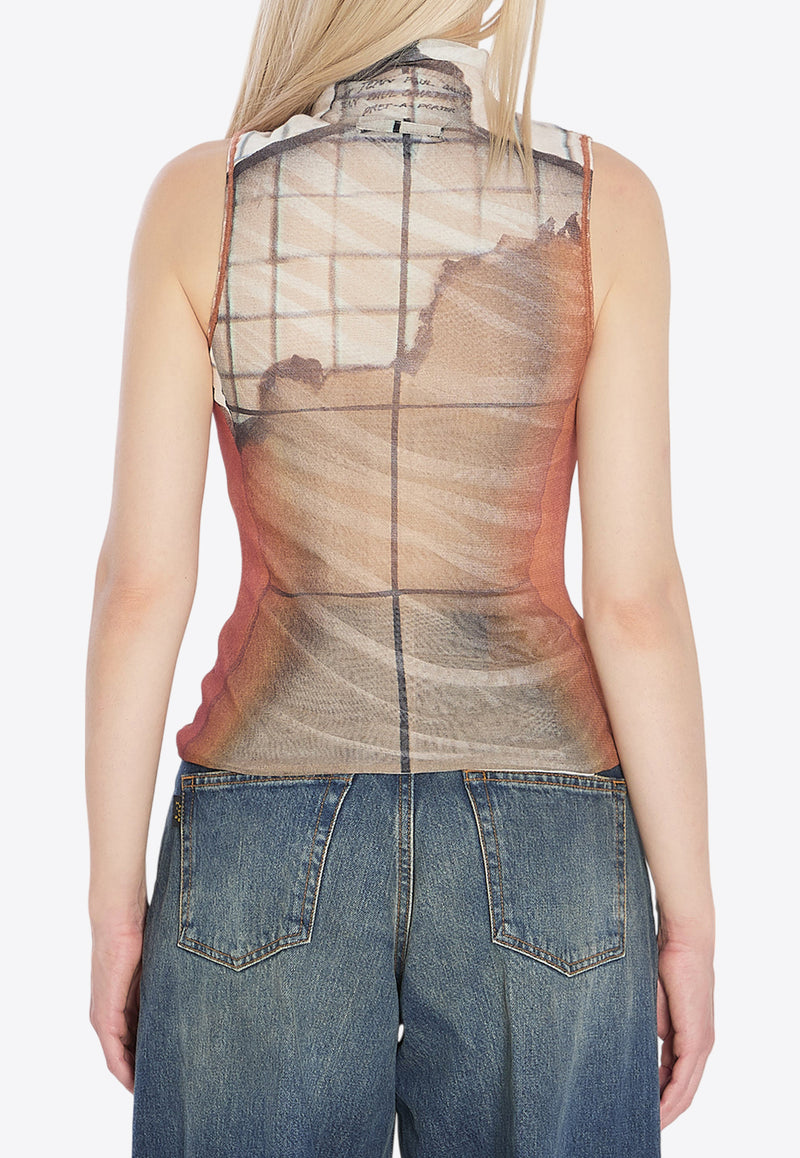 Jean Paul Gaultier Fire Print High-Neck Top Multicolor W-TO307-M003P-150100