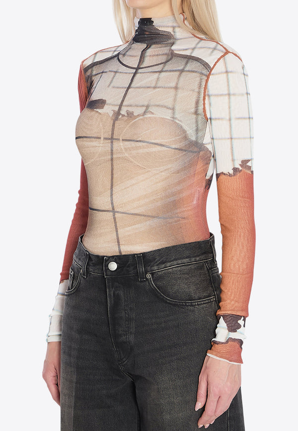 Jean Paul Gaultier Fire Print High-Neck Top Multicolor W-TO308-M003P-150100