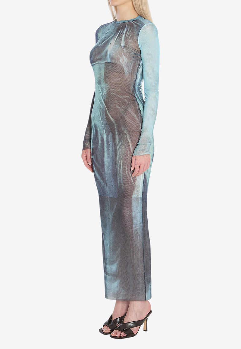 Jean Paul Gaultier Water Print Maxi Dress  Blue W-DR027-M004P-5557