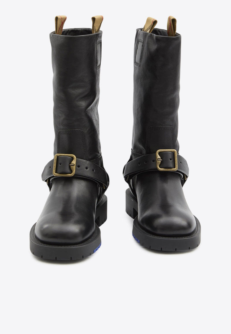 Burberry Saddle Mid-Calf Leather Boots  Black 8111737--A1189