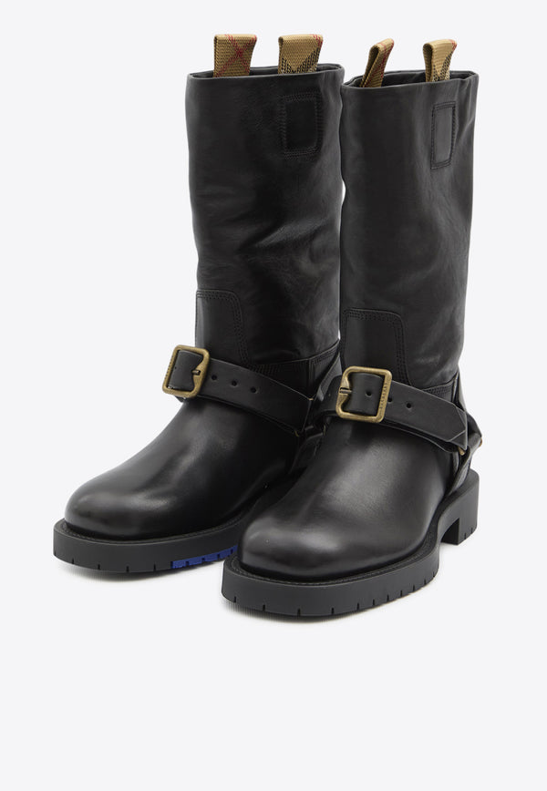 Burberry Saddle Mid-Calf Leather Boots  Black 8111737--A1189