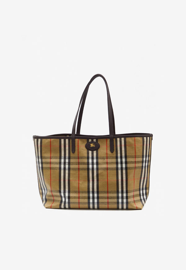 Burberry Medium Highlands Checked Tote Bag Beige 8112222--B9368