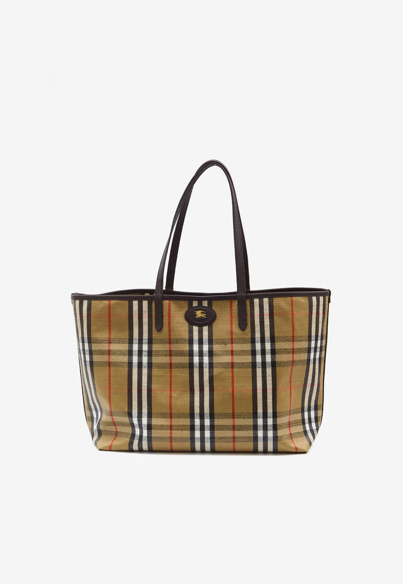 Burberry Medium Highlands Checked Tote Bag Beige 8112222--B9368