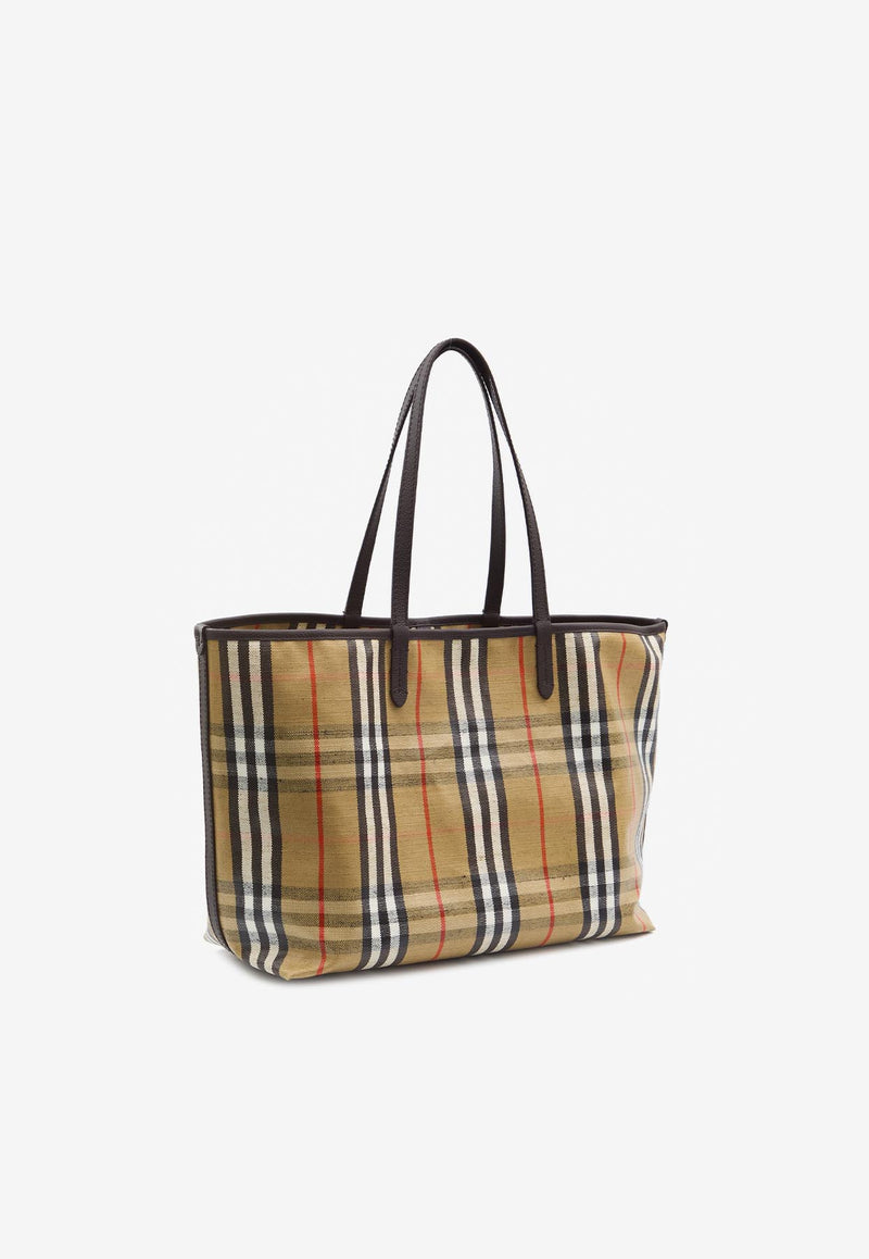 Burberry Medium Highlands Checked Tote Bag Beige 8112222--B9368