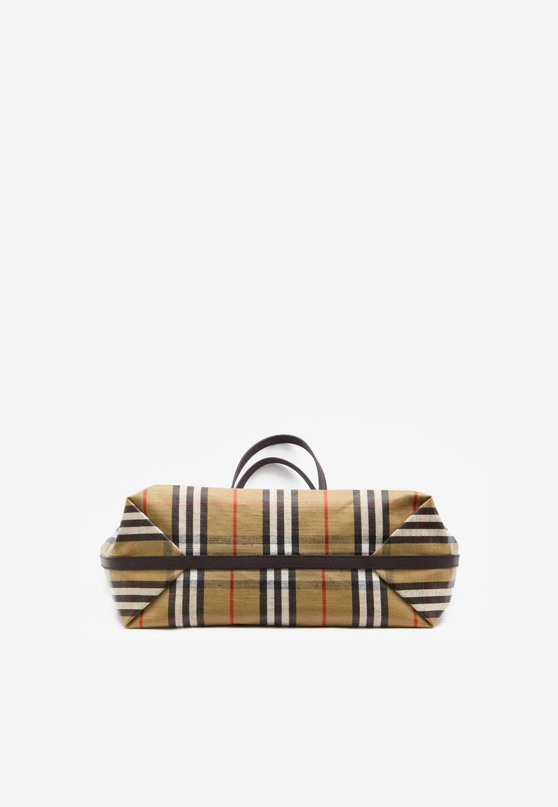 Burberry Medium Highlands Checked Tote Bag Beige 8112222--B9368