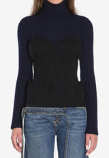Jean Paul Gaultier High-Neck Ribbed Knit Sweater Black W-PO005-K001-5900