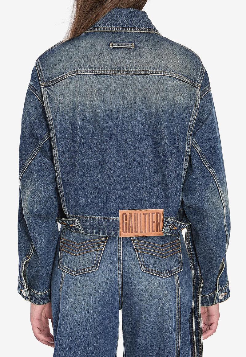 Jean Paul Gaultier Chest Strap Faded Denim Jacket Blue W-JA004-D024-57