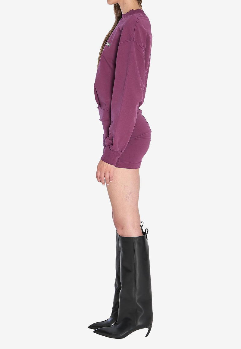 The Attico Draped Mini Sweatshirt Dress Purple 251WCA00393-06AA-114