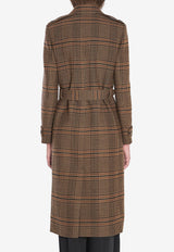 Saint Laurent Prince of Wales Wool Long Belted Coat Brown 830690-Y9I70-2849