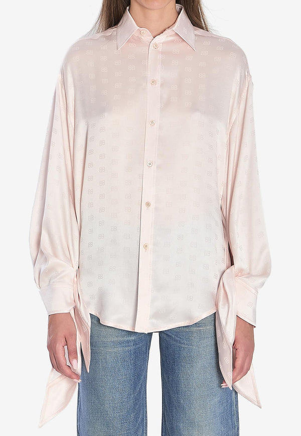 Balenciaga BB Logo Jacquard Silk Shirt Pink 830989-TSN10-9505