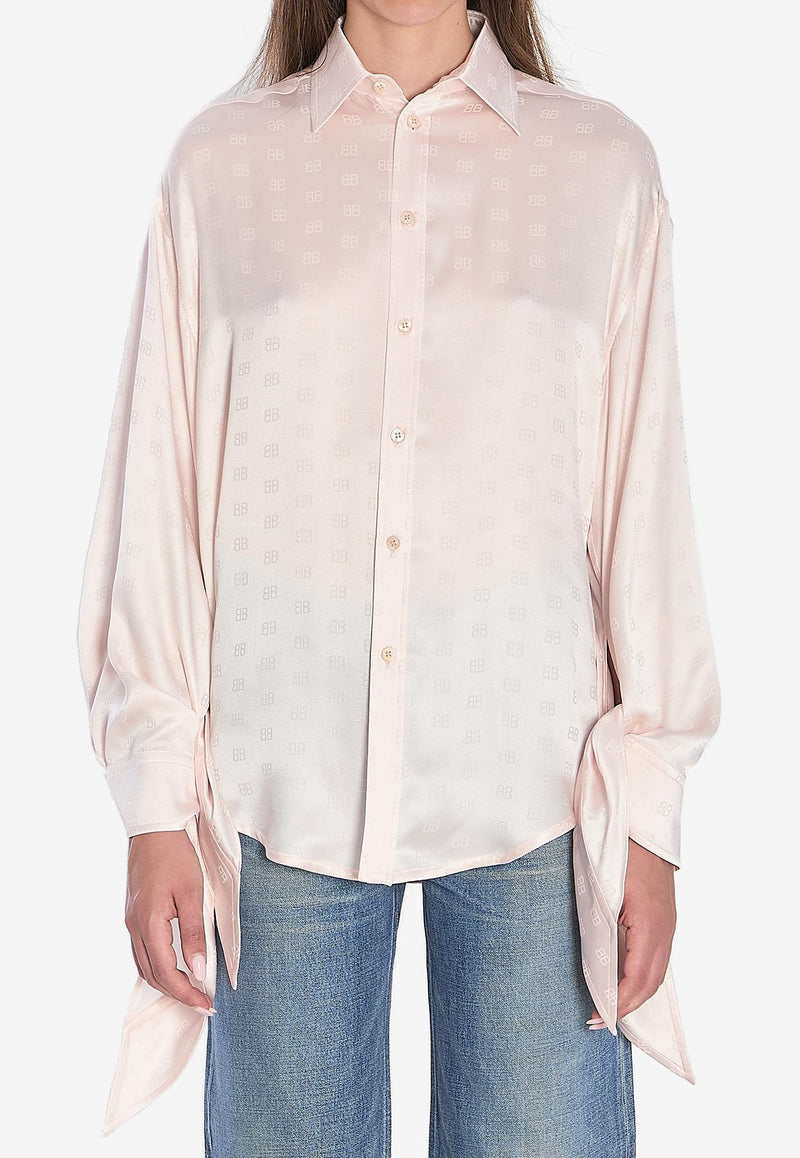 Balenciaga BB Logo Jacquard Silk Shirt Pink 830989-TSN10-9505