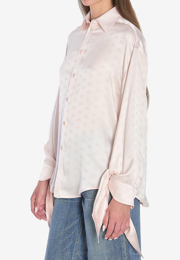 Balenciaga BB Logo Jacquard Silk Shirt Pink 830989-TSN10-9505