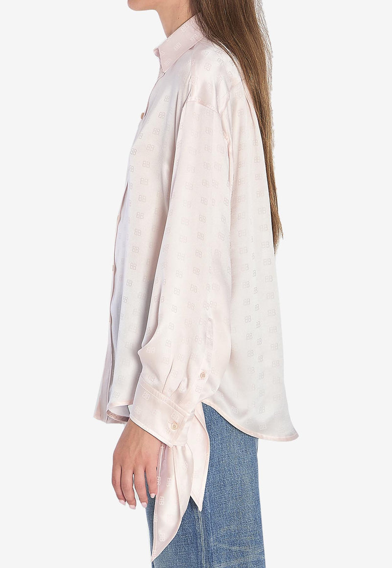 Balenciaga BB Logo Jacquard Silk Shirt Pink 830989-TSN10-9505