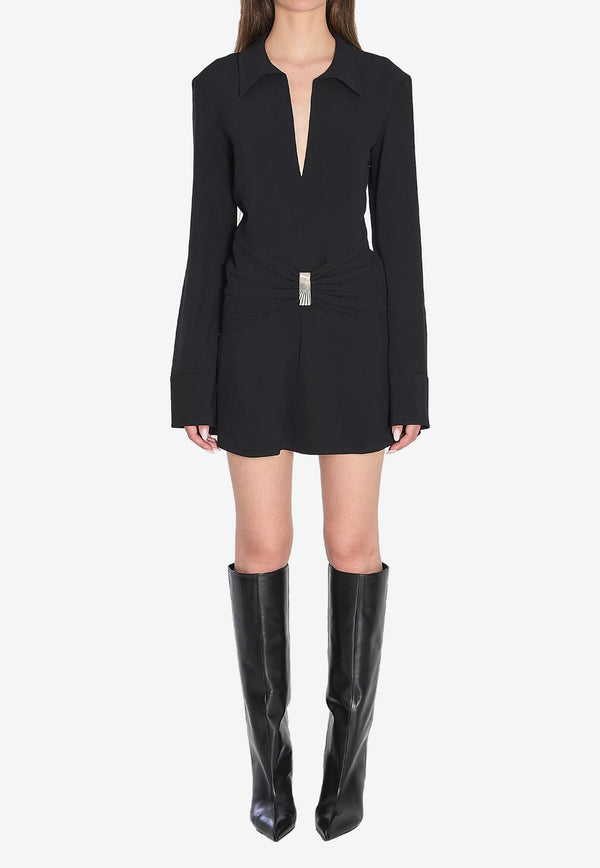 The Attico V-neck Draped Mini Dress Black 251WCA00449-01AA-100