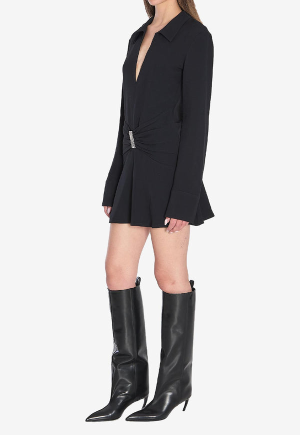 The Attico V-neck Draped Mini Dress Black 251WCA00449-01AA-100