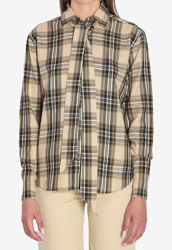 Saint Laurent Lavallière Cassandre Brighton Check Shirt Beige 838890-Y31VA-7300