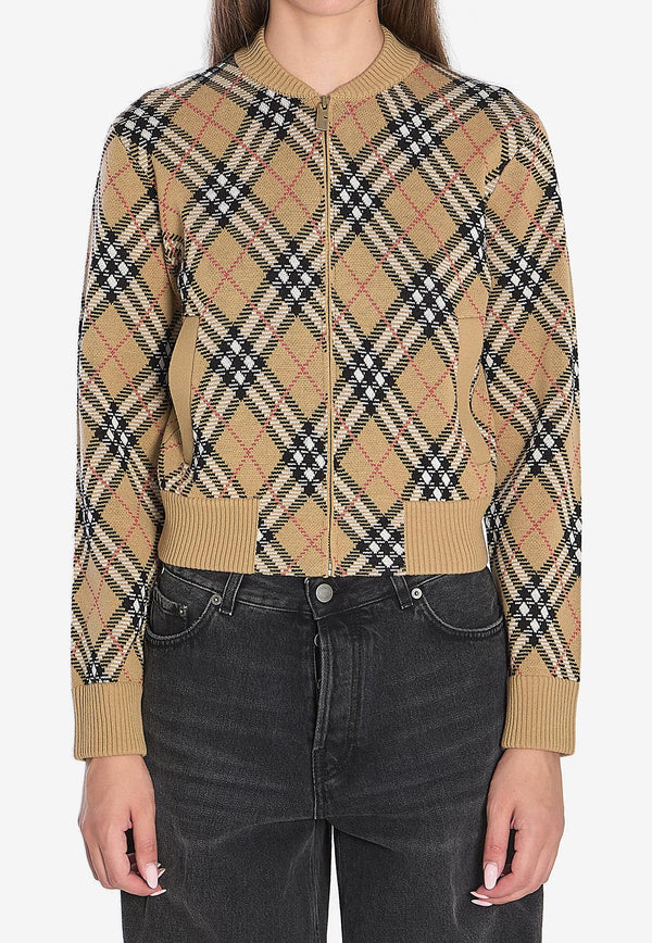 Burberry Check Pattern Zip-Up Cardigan Beige 8110607--C1309