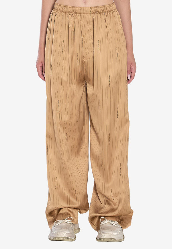 Balenciaga Striped Wide-Leg Pants Beige 847154-TSLA6-2684