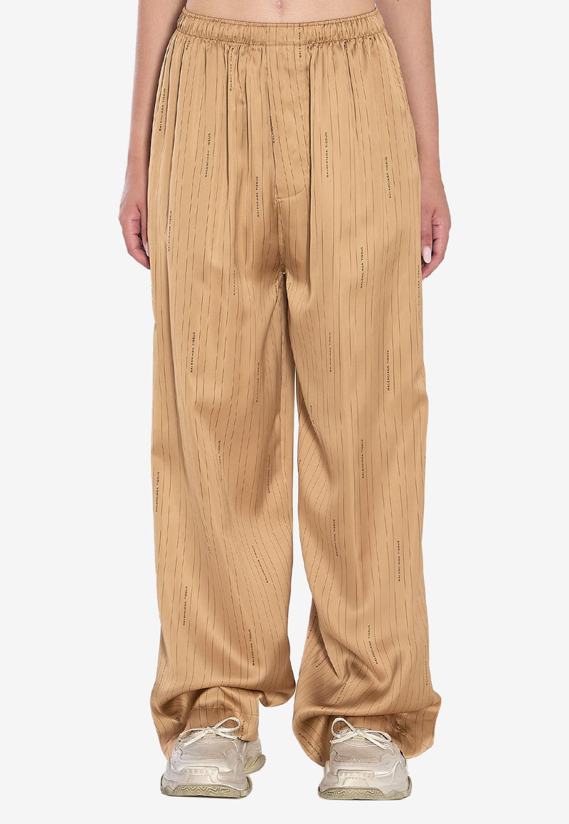 Balenciaga Striped Wide-Leg Pants Beige 847154-TSLA6-2684